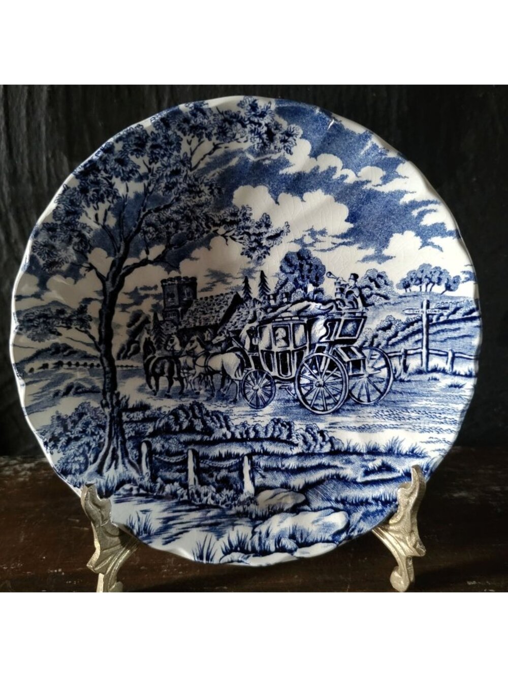 Vintage Myott Royal Mail Staffordshire Saucer Blue And White Coaching Scene Engl